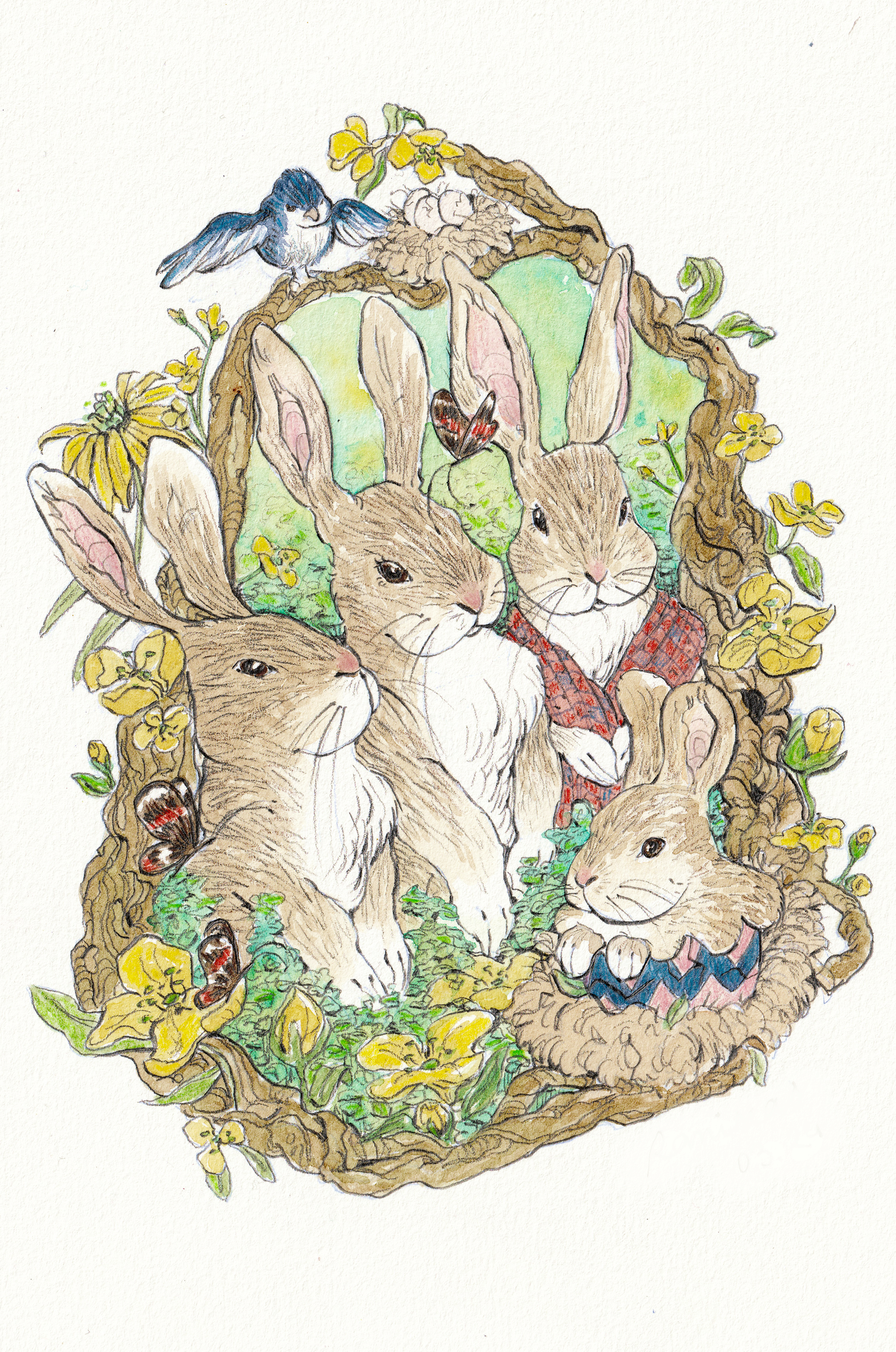 Bunny (2024), watercolor and colored pencils on paper, 14 x 21 cm